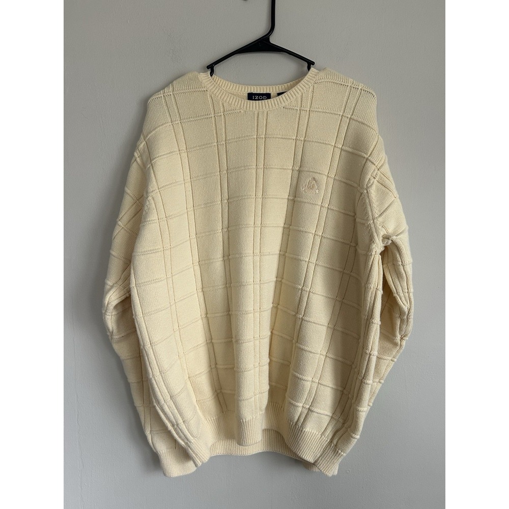 Vintage 90s IZOD 100% Cotton‎ Sweater Knit Casual Pastel Yellow Golf Size Large